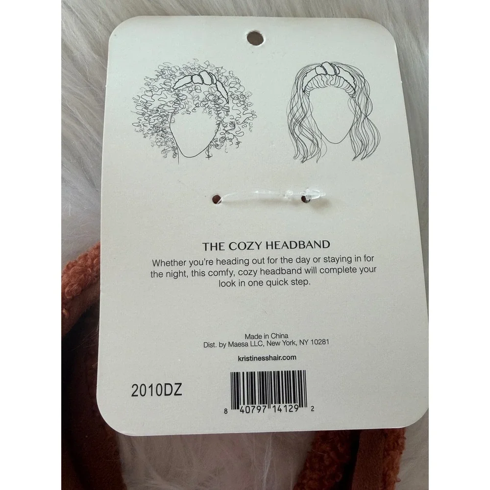Kristin Ess The Cozy Headband Rust Brown Sherpa Boucle Top Knot Hair Accessory
